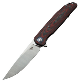 Bestech Ascot Red Carbon Fiber/G10, Satin D2 Knife (BG19F)