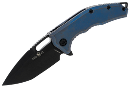 Heretic Medusa Manual T/E Antique Blue Titanium, Black DLC MagnaCut Knife by Tony Marfione Jr. (H009-6A-TIBLU)