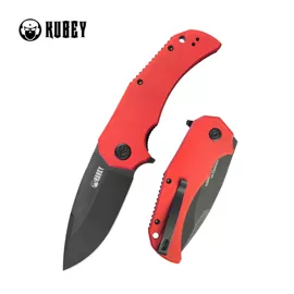 Kubey Bravo One Drop Point Knife Red G10, Blackwashed AUS-10 by Mikkel Willumsen (KU319E)