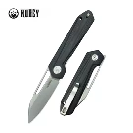 Kubey Royal Knife Black G10, Stonewashed 14C28N by Colin Maisonpierre (KU321P)