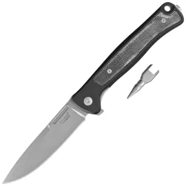 LionSteel Skinny Black Aluminium/ Black Canvas Micarta, Stonewashed MagnaCut by Molletta knife (SK01A BS)