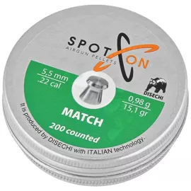 Spoton Match .22/5.5mm AirGun Pellets, 200 psc 0.98g/15.10gr