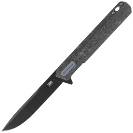 Tekto F2 Bravo Knife Black Forged Carbon Fiber, Blue HW/Clip, Black D2