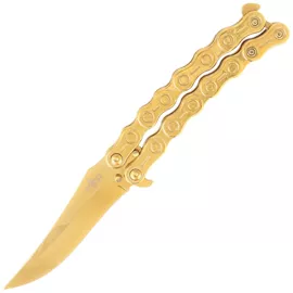 Third Decor Habitat Balisong Chain Gold Titanium Stainless Steel, Gold Titanium 420 Butterfly Knife (K2819D)