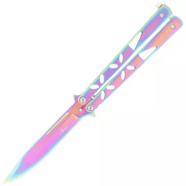 Third Decor Habitat Balisong Rainbow Stainless Steel, Rainbow 420 Butterfly Knife (K2450)