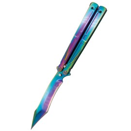 Third Decor Habitat Balisong Rainbow Stainless Steel, Rainbow 420 Butterfly Knife (K2805W)