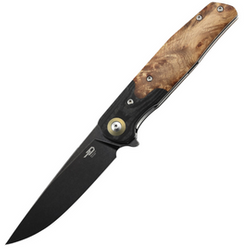 Bestech Ascot Black Carbon Fiber/G10 Lightburl Wood, Black Titanized 14C28N Knife (BG19E)