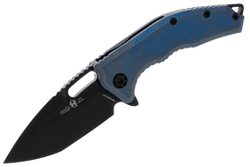 Heretic Medusa Manual T/E Antique Blue Titanium, Black DLC MagnaCut Knife by Tony Marfione Jr. (H009-6A-TIBLU)