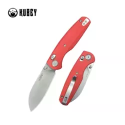 Kubey Breeze Knife Red G10, Stonewashed 14C26N by Caleb Waldman (KU288B)