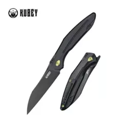 Kubey Knife Barracuda Black Titanium, Black Coated M390 by Parsons Bladeworks (KB299B)