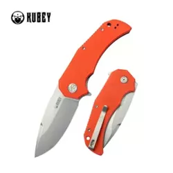 Kubey Knife Bravo One Drop Point Orange G10, Bead Blasted AUS-10 by Mikkel Willumsen (KU319B)