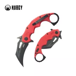 Kubey Mini Wrath Knife Red G10, Blackwashed 14C26N by MUZI Design (KU262H)