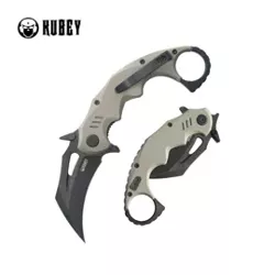 Kubey Mini Wrath Knife Tan G10, Blackwashed 14C26N by MUZI Design (KU262G)