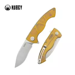 Kubey Timberwolf Knife Yellow Ultem, Stonewashed 14C28N (KU208E)