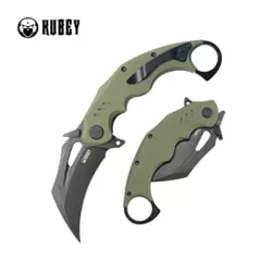 Kubey Wrath Knife Green G10, Blackwashed 14C26N by MUZI Design (KU261F)