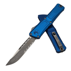 Microtech Combat Troodon S/E Gen III OTF Knife Blue Aluminum, Apocalyptic P/S M390MK by Tony Marfione (1143-11APBL)