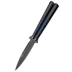 Third Decor Habitat Balisong Black/Blue Stainless Steel, Black 420 Butterfly Knife (16070A)