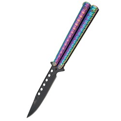 Third Decor Habitat Balisong Rainbow Stainless Steel, Black Butterfly Knife (16071N)