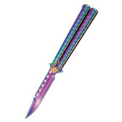 Third Decor Habitat Balisong Rainbow Stainless Steel, Rainbow 420 Butterfly Knife (16071W)