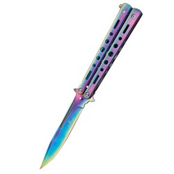 Third Decor Habitat Balisong Rainbow Stainless Steel, Rainbow 420 Butterfly Knife (K2099)