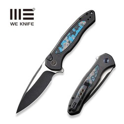 WE Knife Button Lock Kitefin LE No 000/157 Black Titanium/Arctic Storm Fat Carbon, Black Stonewashed/Satin CPM 20CV (WE19002N-1)