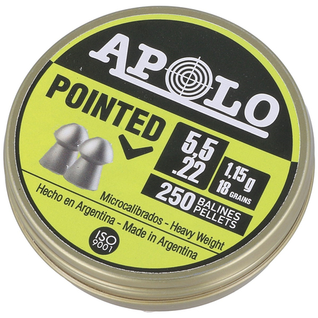 Apolo Pointed .22/5.5mm AirGun Pellets, 250 psc 1.15g/18.0gr (19601)