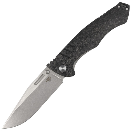 Bestech Keen II Black Titanium/Marbled Carbon Fiber, Stonewashed/Satin CPM S35VN by Koens Craft Knife (BT2301B)