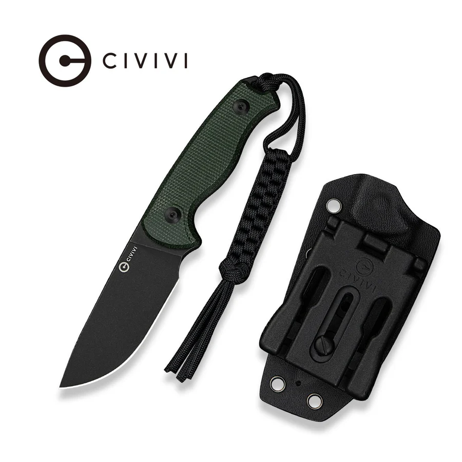 Civivi Timberbark Knife Green Canvas Micarta, Black Stonewashed 14C28N (C23094-3)