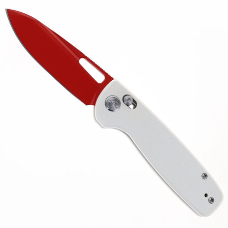 Kubey Bluff Knife White G10, Red14C28N by Garet Caronna (KU248B)