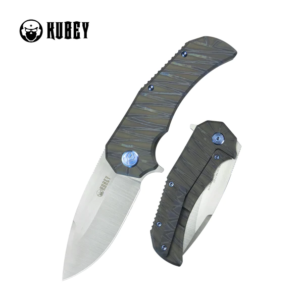 Kubey Bravo One Drop Point Knife Flame Titanium, Satin M390 by Mikkel Willumsen (KB367B)