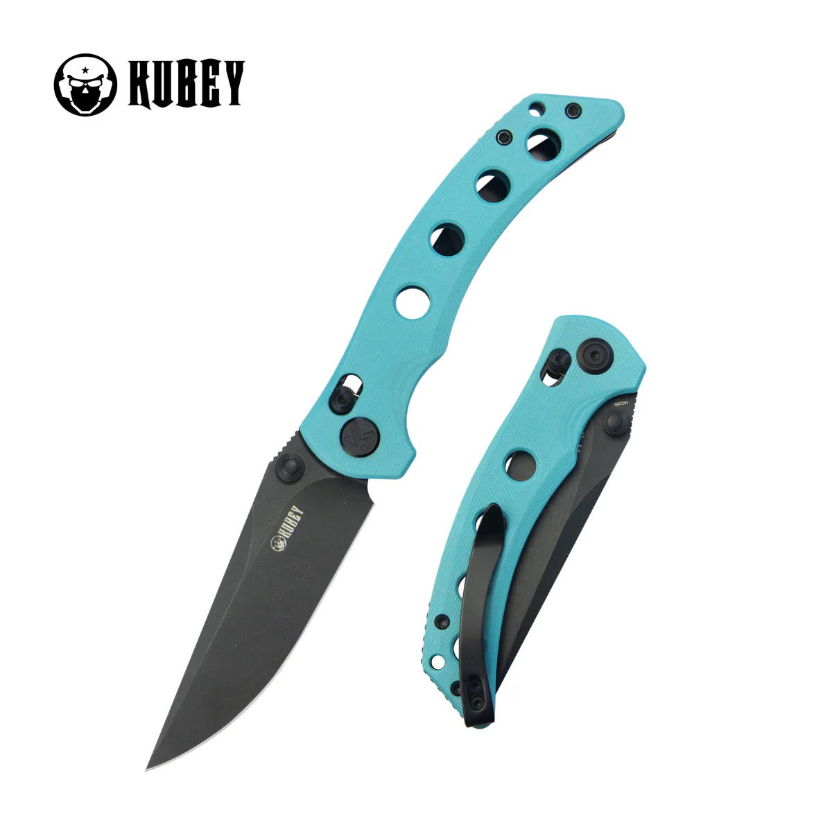 Kubey Hound Knife Light Blue G10, Blackwashed 14C28N by Maksim Tkachuk (KU172D)