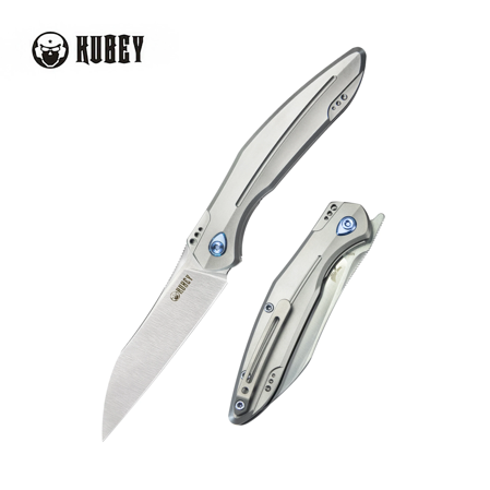 Kubey Knife Barracuda Grey Titanium, Satin M390 by Parsons Bladeworks (KB299C)