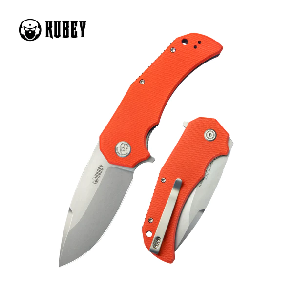 Kubey Knife Bravo One Drop Point Orange G10, Bead Blasted AUS-10 by Mikkel Willumsen (KU319B)