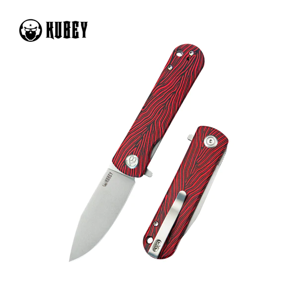 Kubey Knife NEO Red / Black Damascus G10, Bead Blasted AUS-10 by Keanu Alfaro (KU371E)