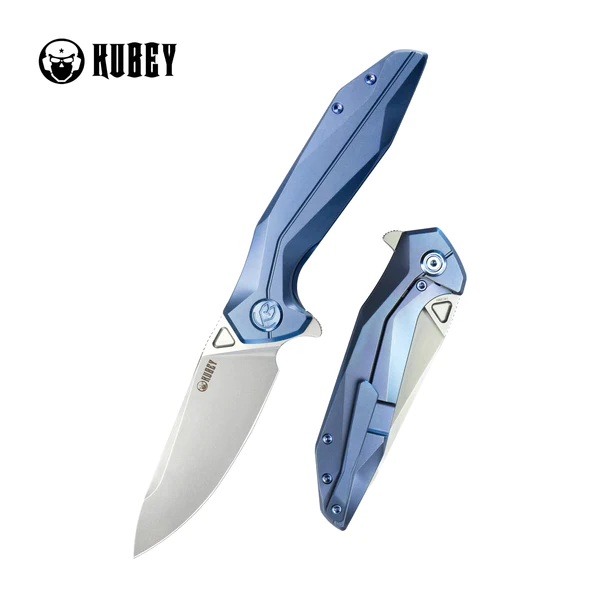 Kubey Nova Frame Lock Knife Blue Titanium, Bead Blasted 14C28N (KB235C)