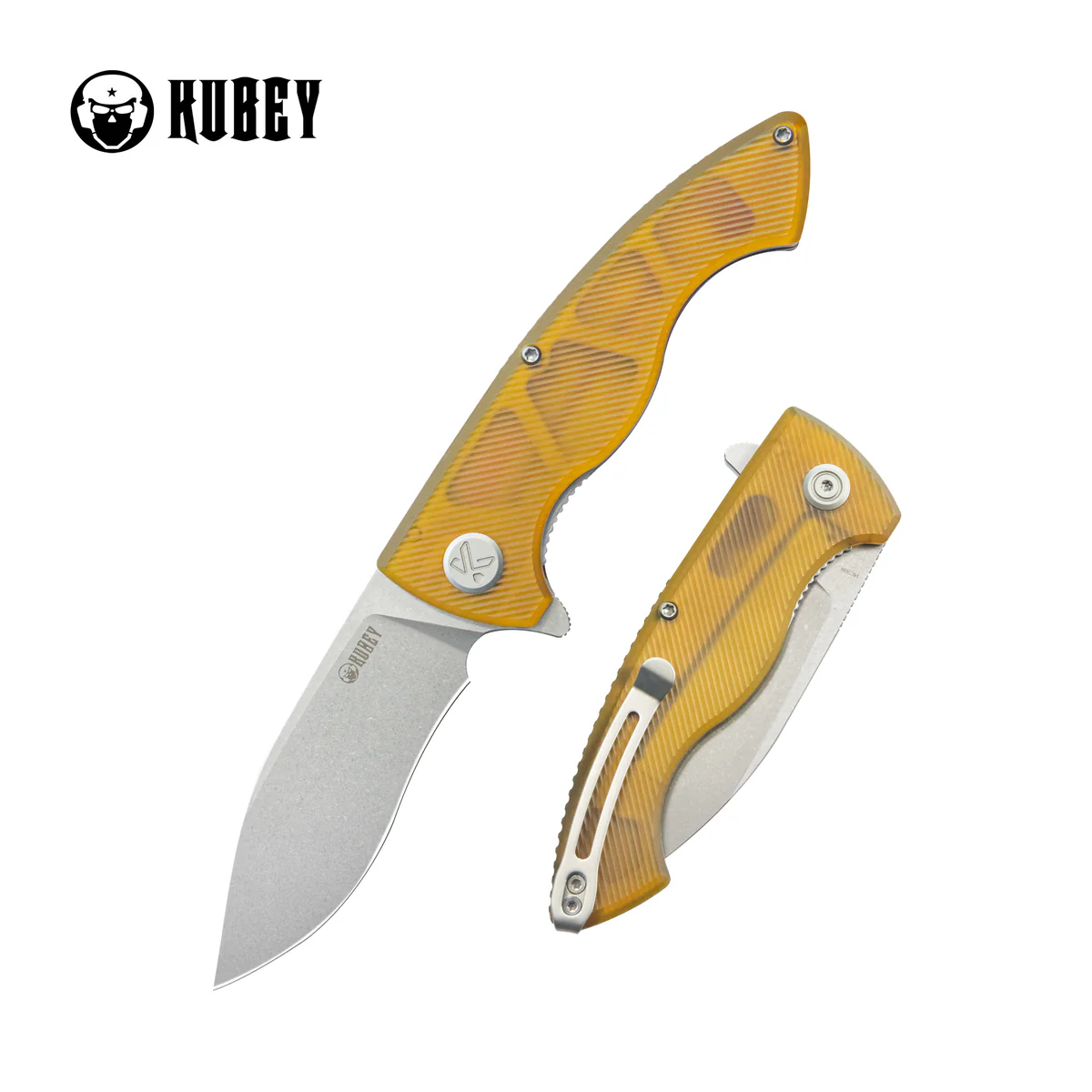 Kubey Timberwolf Knife Yellow Ultem, Stonewashed 14C28N (KU208E)