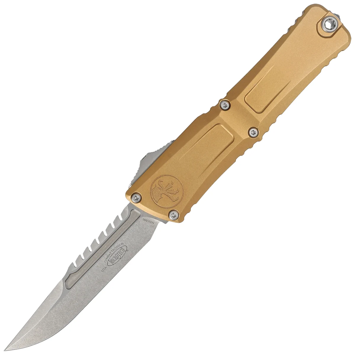 Microtech Combat Troodon Interceptor Gen III Signature OTF Knife Tan Aluminum, Stonewashed M390MK by Tony Marfione (1217-10TAS)