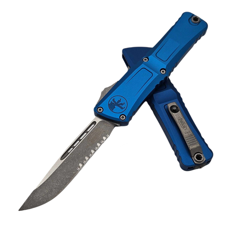 Microtech Combat Troodon S/E Gen III OTF Knife Blue Aluminum, Apocalyptic P/S M390MK by Tony Marfione (1143-11APBL)