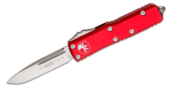 Microtech UTX-85 S/E Red Aluminum, Stonewashed M390 OTF Knife (231-10RD)