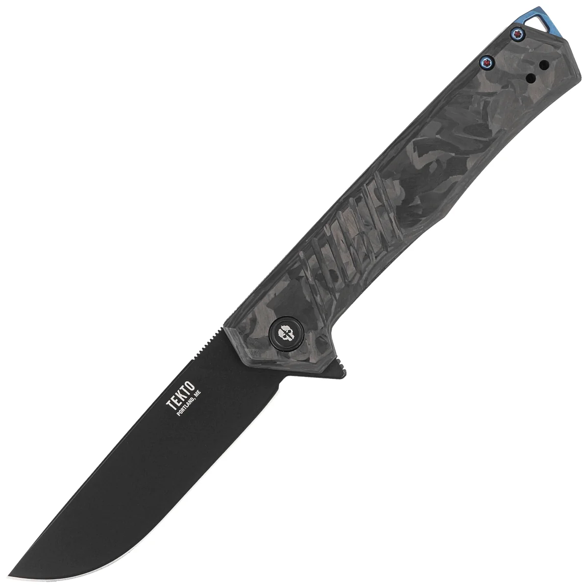 Tekto F1 Alpha Knife Black Forged Carbon Fiber, Blue HW, Black D2