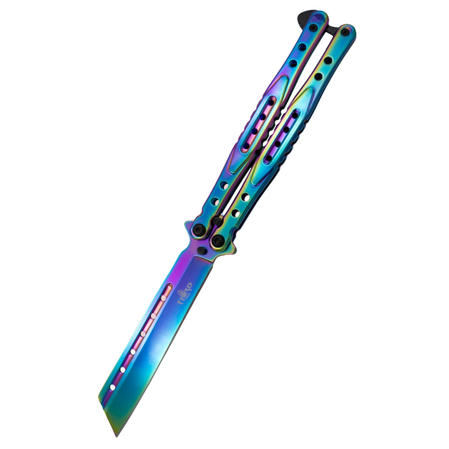 Third Decor Habitat Balisong Bright Rainbow Stainless Steel, Bright Rainbow 420 Butterfly Knife (K2823W)