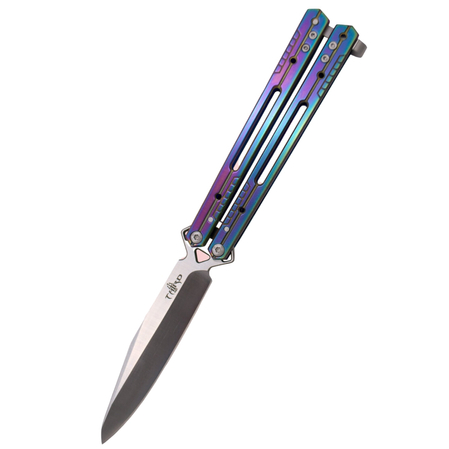 Third Decor Habitat Balisong Rainbow Titanium Stainless Steel, Satin 420 Butterfly Knife (K2920W)