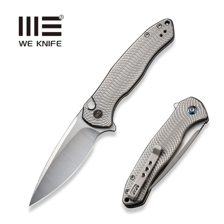 WE Knife Button Lock Kitefin LE No 000/155 Gray Titanium, Hand Polished Satin CPM 20CV (WE19002M-2)