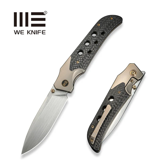 WE Knife WE-Guthrie Champagne Titanium/Twill Carbon Fiber, Hand Rubbed Satin CPM 20CV by Jason Guthrie (WE23072B-2)