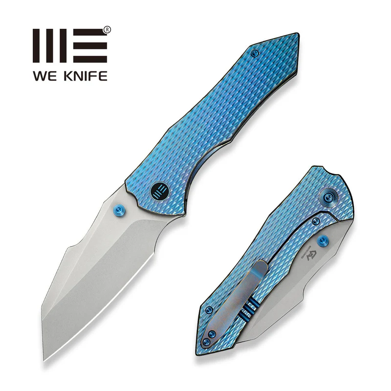 We Knife High-Fin XL Blue / Purple Titanium, Stonewashed CPM 20CV by Gavko Knives (WE24010-2)