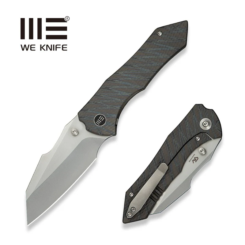 We Knife High-Fin XL Tiger Stripe Titanium, Polished Bead Blasted CPM 20CV by Gavko Knives (WE24010-4)