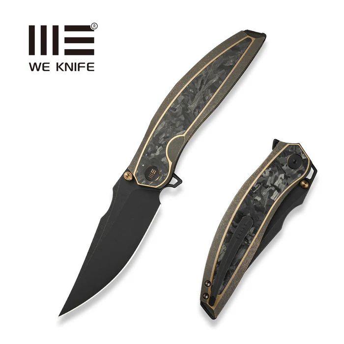 We Knife Quinseris Bronze Titanium/Shredded Carbon Fiber, Black Stonewashed M390 (WE23093-2)