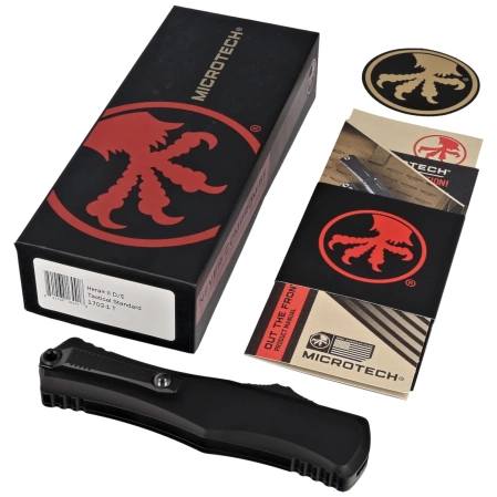 Microtech Hera II D/E OTF Knife Black Aluminum, Tactical M390MK by Tony and Sean Marfione (1702-1T)