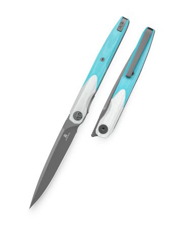 Bestechman Lanza White/Light Blue G10, Grey PVD 14C28N by Grzegorz Grabarski (BMK14D)