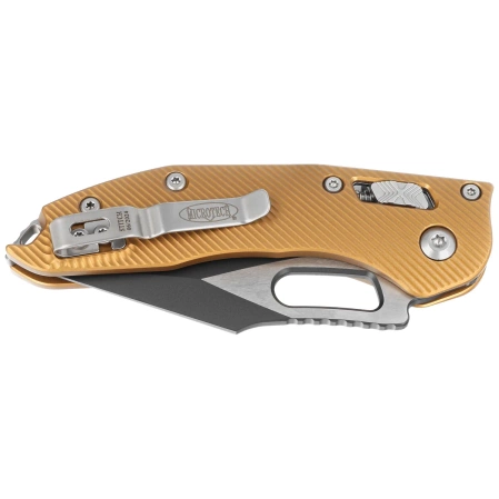 Microtech Stitch Ram-Lok S/E Fluted Tan Aluminum, Black M390MK by Borka Blades and Tony Marfione (169RL-1FLTA)